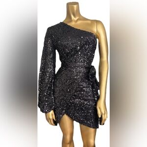 Elegant Black Sequin One-Shoulder Dress